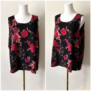 90s Y2K Dark Floral Vintage Whimsical‎ Artistic Textured Stretch Sleeveless Top